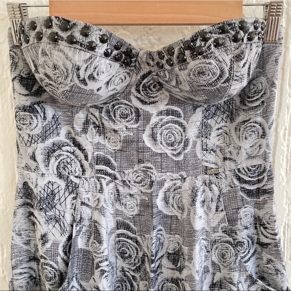Guess Gray and Black Floral Print Strapless Bustier Dress Size 5 - Picture 2 of 9